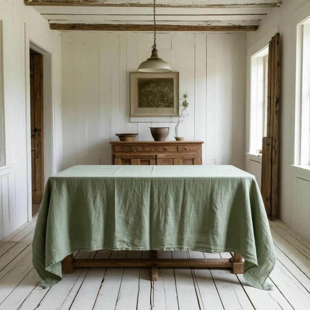 Linen Tablecloth. Table Decor. Farmhouse Kitchen Decoration. Stonewashed Table Cloth