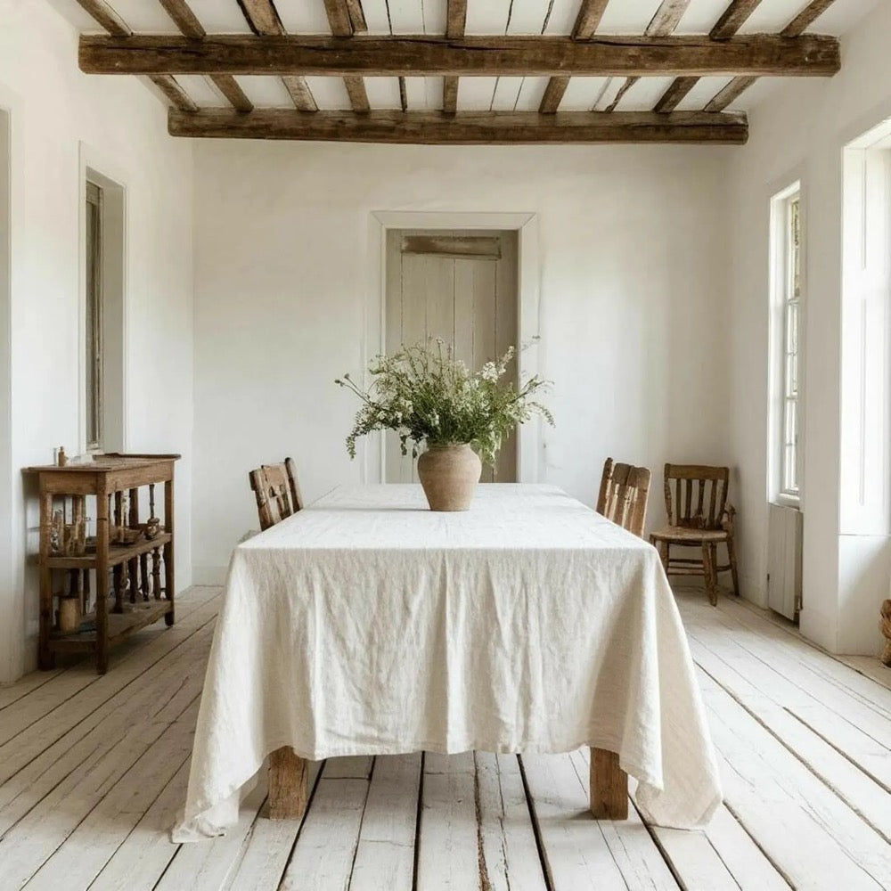 Linen Tablecloth. Table Decor. Farmhouse Kitchen Decoration. Stonewashed Table Cloth