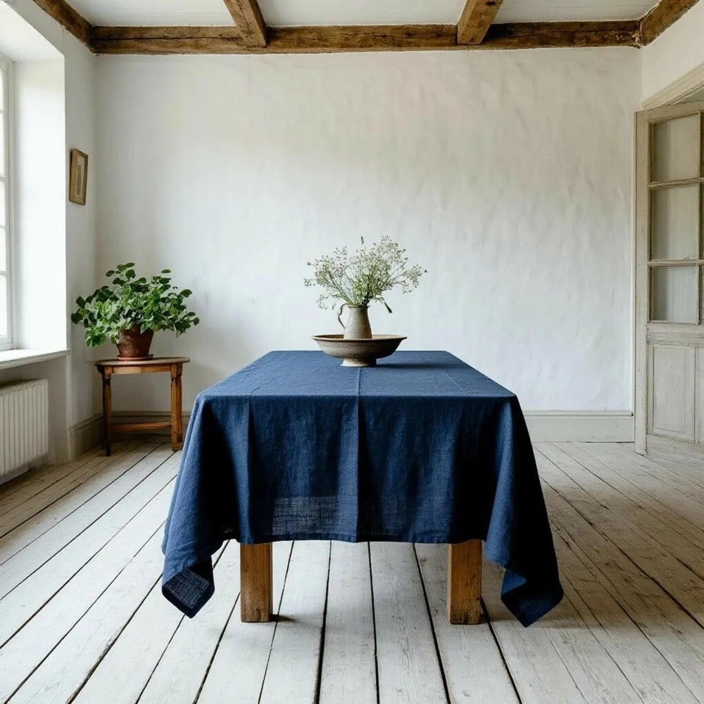 Stonewashed Linen Tablecloth, Custom Organic Flax Table Decor