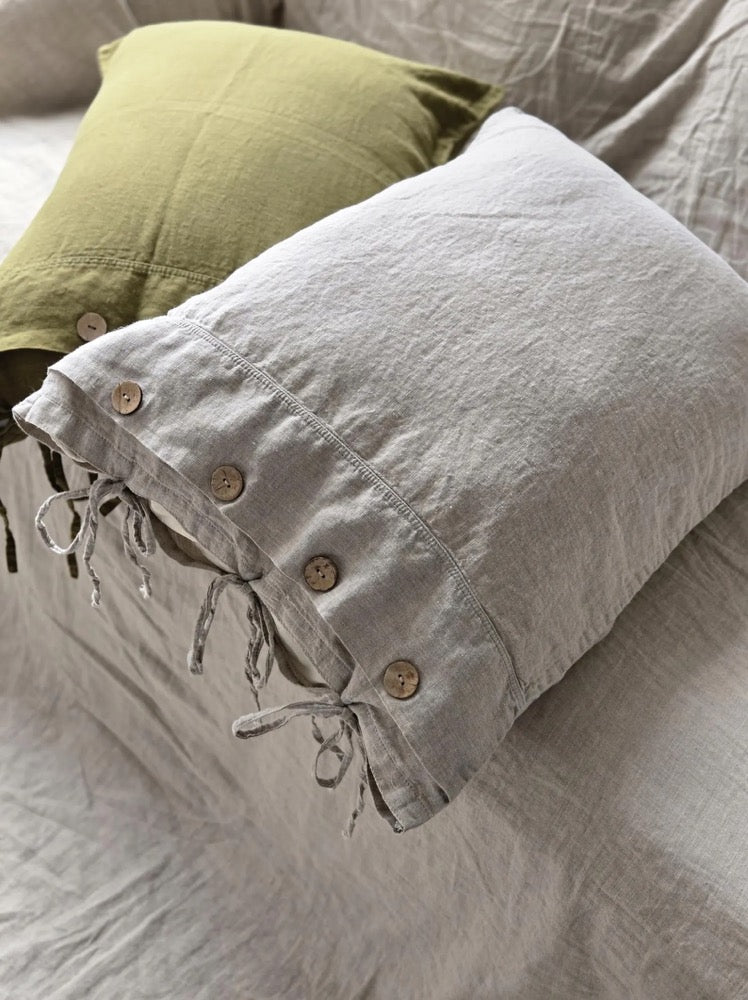 Organic Linen Pillowcase with Ties: Soft Flax Pillow Sham