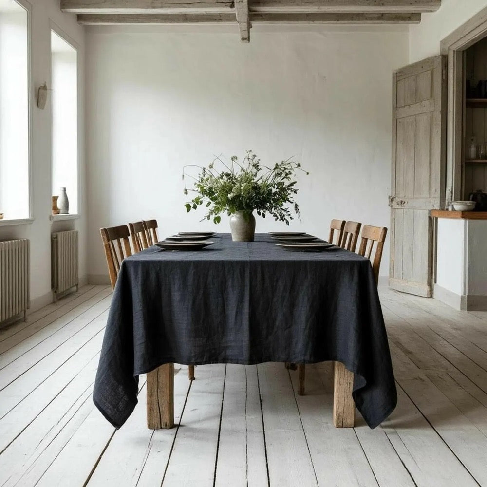 Stonewashed Linen Tablecloth, Custom Organic Flax Table Decor